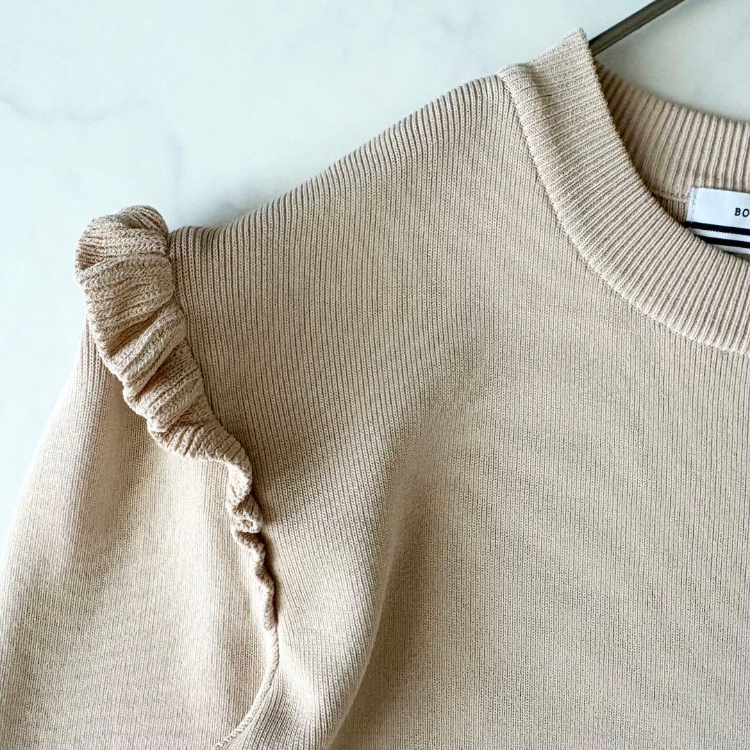 ボーダーズアットバルコニー フリル レーヨン ニット ベージュ 極美品 36