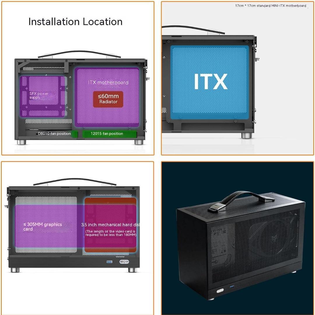 ミニITXPCケース＆SFX850W電源セット(ライザーケーブル＆ファン付き)