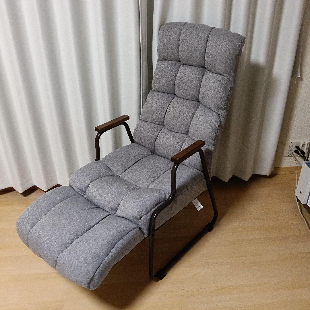 リクライニング機能付き　グレー　ソファ　一人掛けチェア