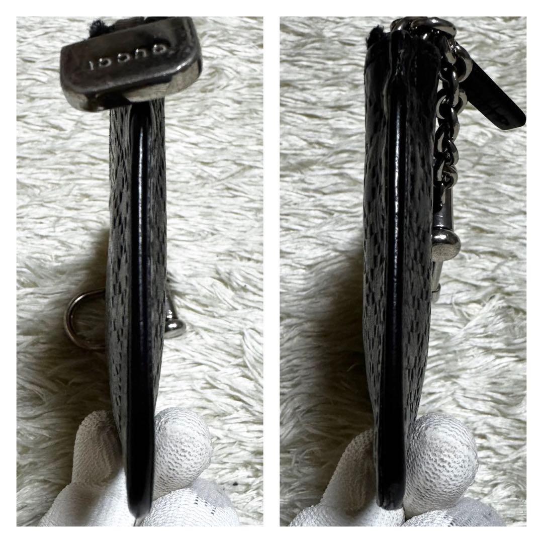 グッチ ディアマンテ 型押し ケース キーリング付き　レザー　ブラック