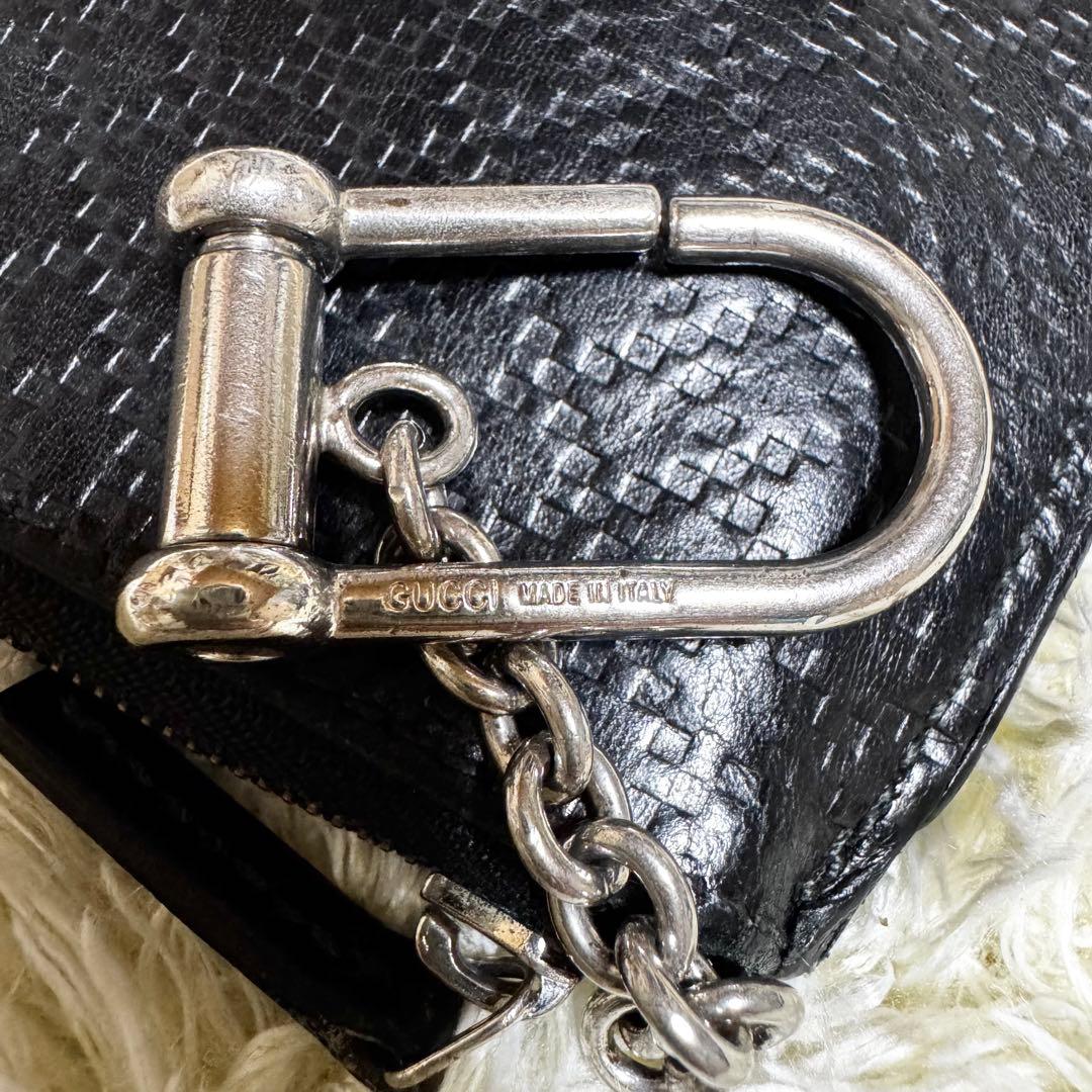 グッチ ディアマンテ 型押し ケース キーリング付き　レザー　ブラック