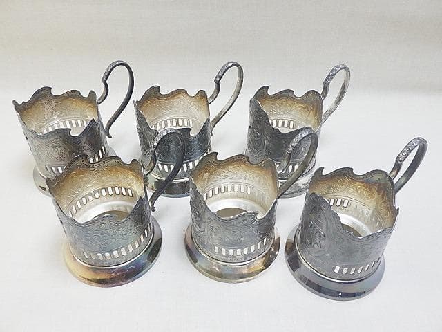 t*n様 ロシア雑貨 ソビエト モスクワオリンピック 洋銀製グラスホルダー6客