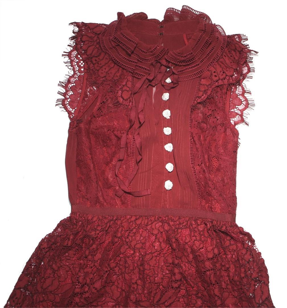 E*様 セルフポートレイト ティアードワンピース コードレース ボルドー UK8
