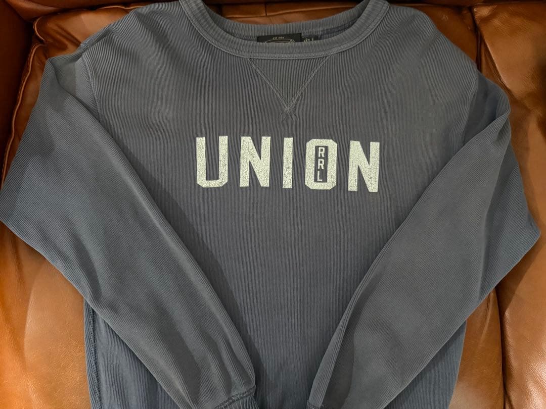 ダブルアールエル　UNIONロゴ スウェット フェード加工　ウォッシュ加工