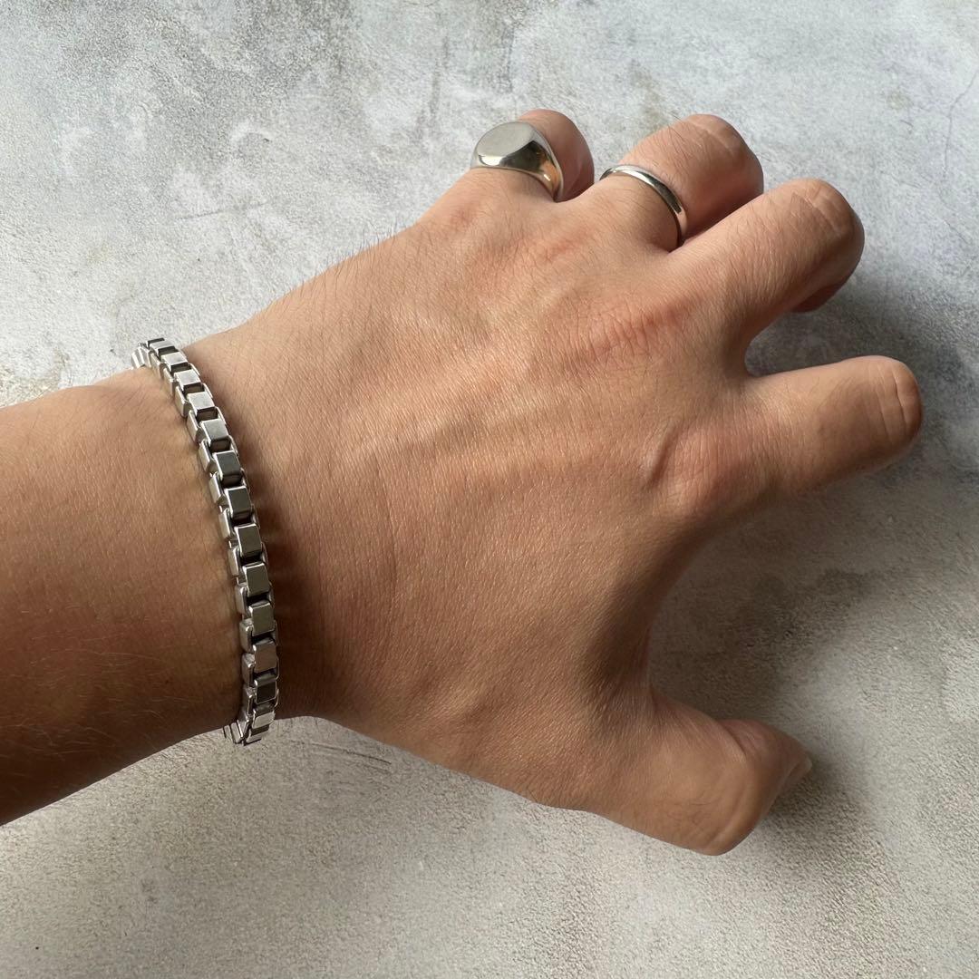 ヴィンテージ ボックスリンクブレスレット シルバー925 イタリア製