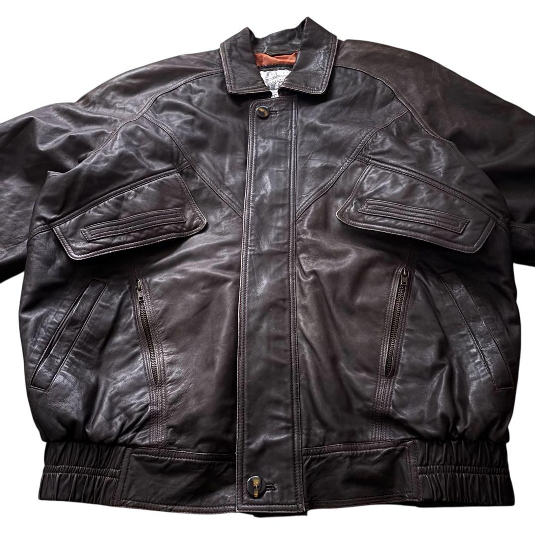 90s vintage Leather flight jacket LL 茶