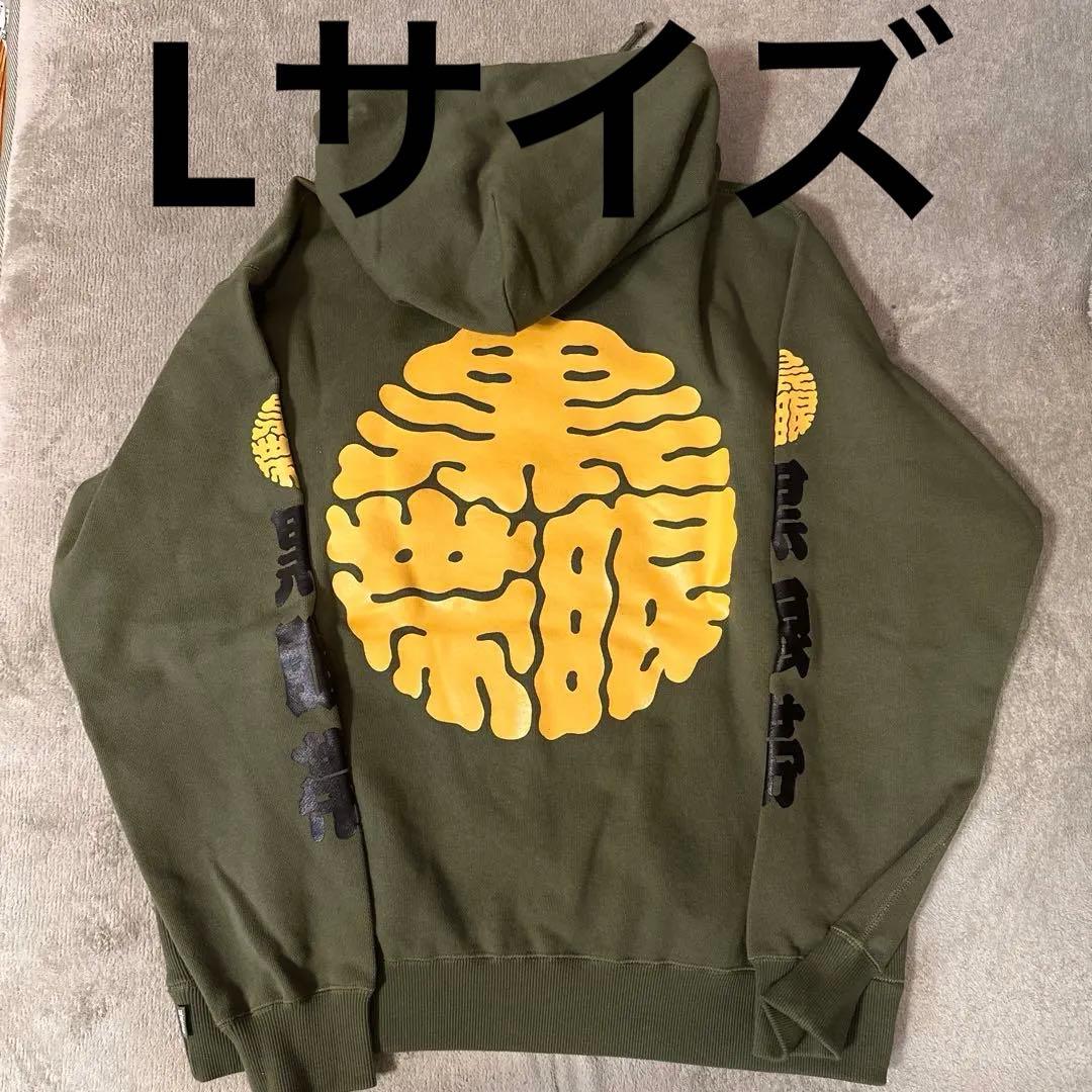 ブラックアイパッチ 黒眼帯 バックプリント 家紋ロゴ パーカー L