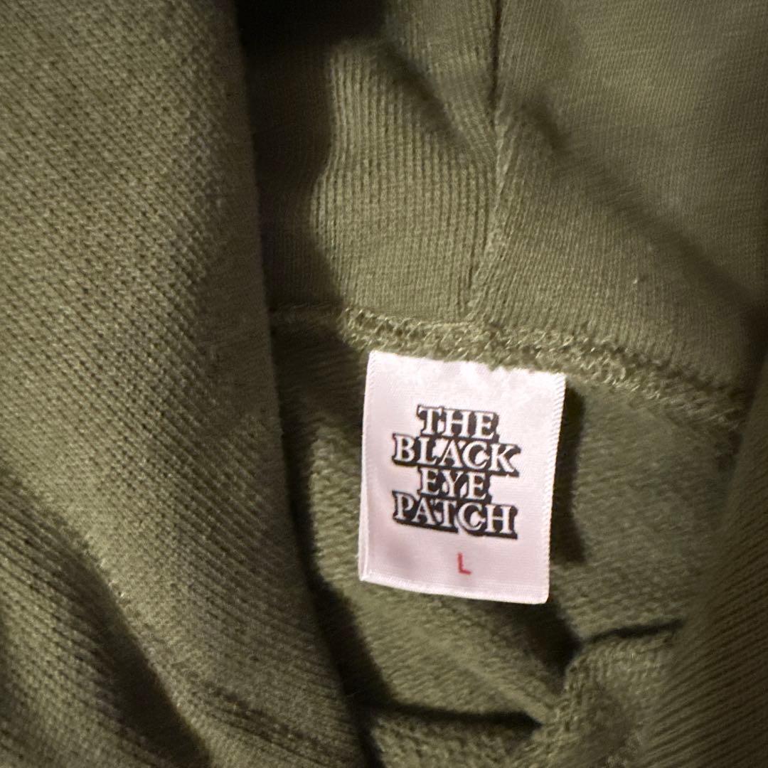 ブラックアイパッチ 黒眼帯 バックプリント 家紋ロゴ パーカー L