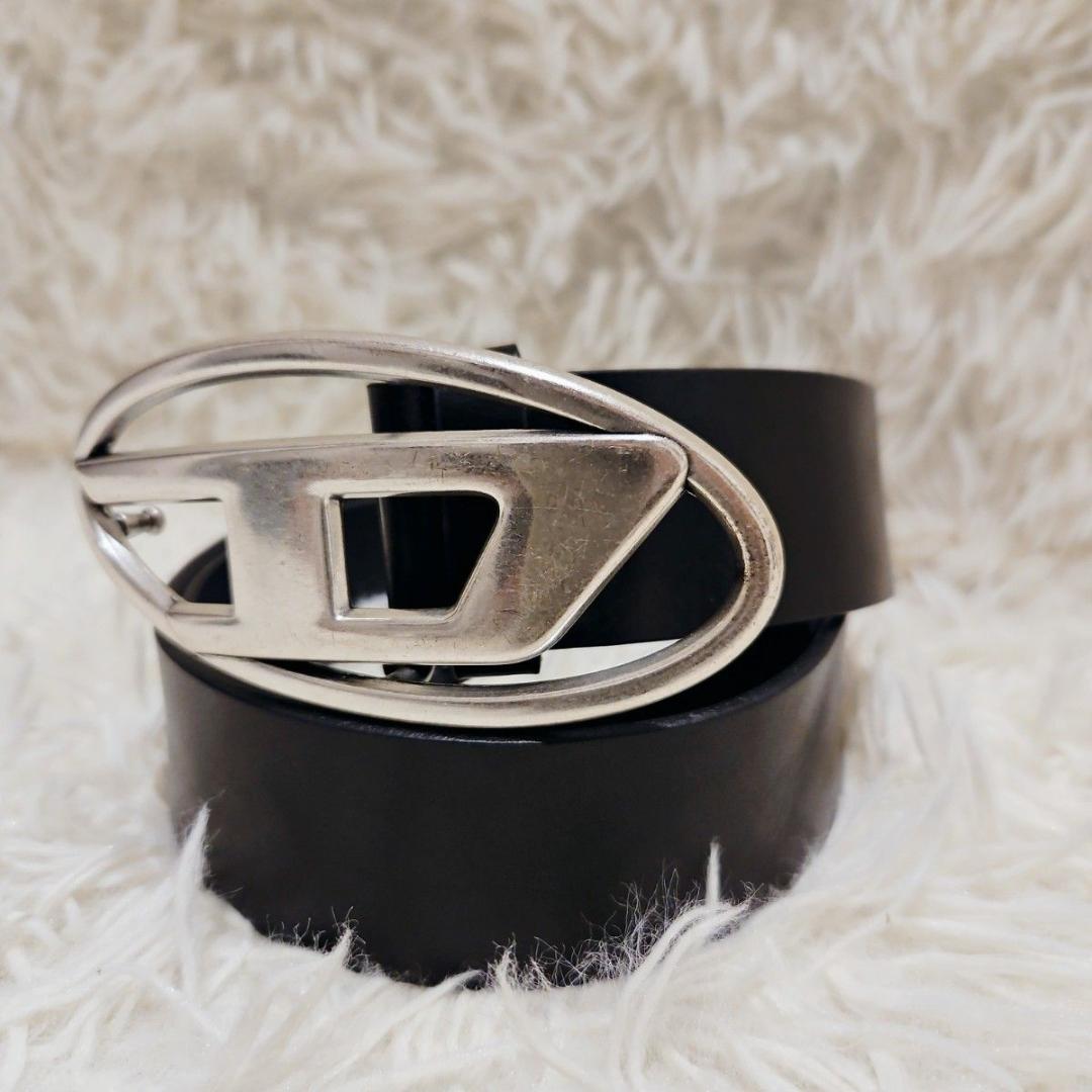 DIESEL カウレザーベルト 本革 ベルト 75/80デカロゴ 黒 30