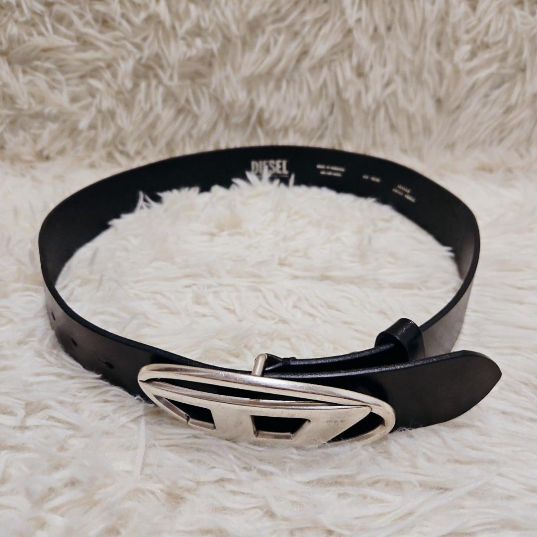 DIESEL カウレザーベルト 本革 ベルト 75/80デカロゴ 黒 30