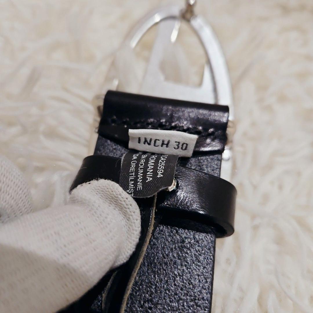 DIESEL カウレザーベルト 本革 ベルト 75/80デカロゴ 黒 30