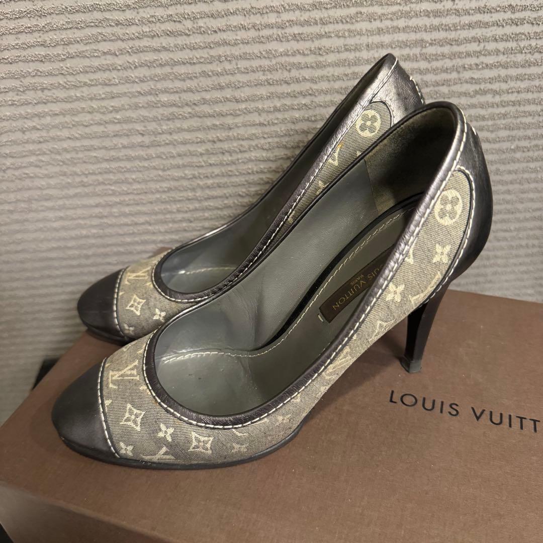 ルイヴィトン　LV　モノグラム　ミニ　キャンバス　パンプス　シルバー　35