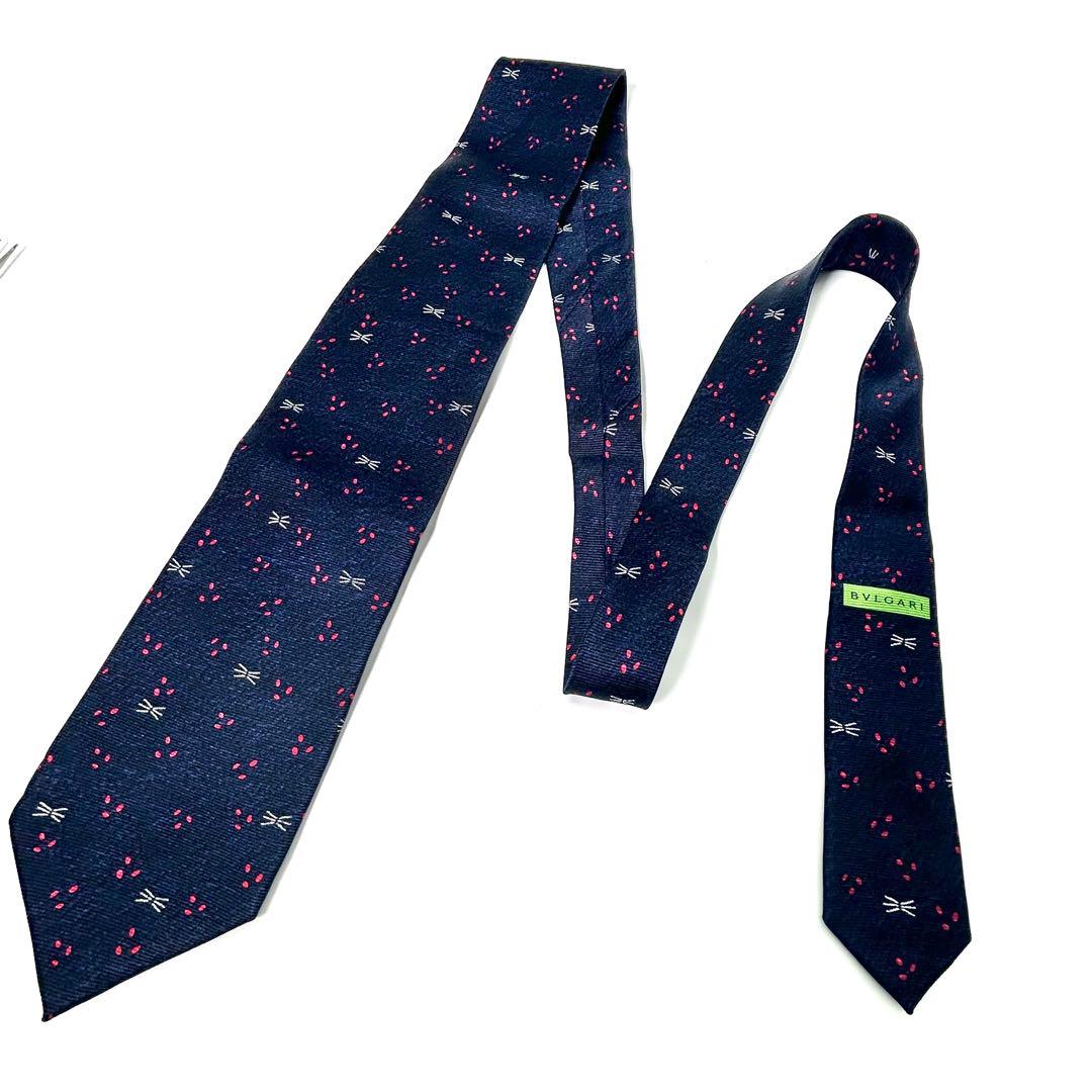 【超美品】BVLGARI ブルガリ 斑点柄 ドット柄 ネクタイ メンズ ネイビー