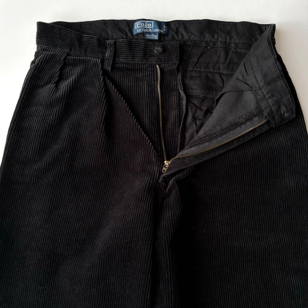 美品 90sポロ ラルフローレン Andrew 黒 太畝 コーデュロイW32