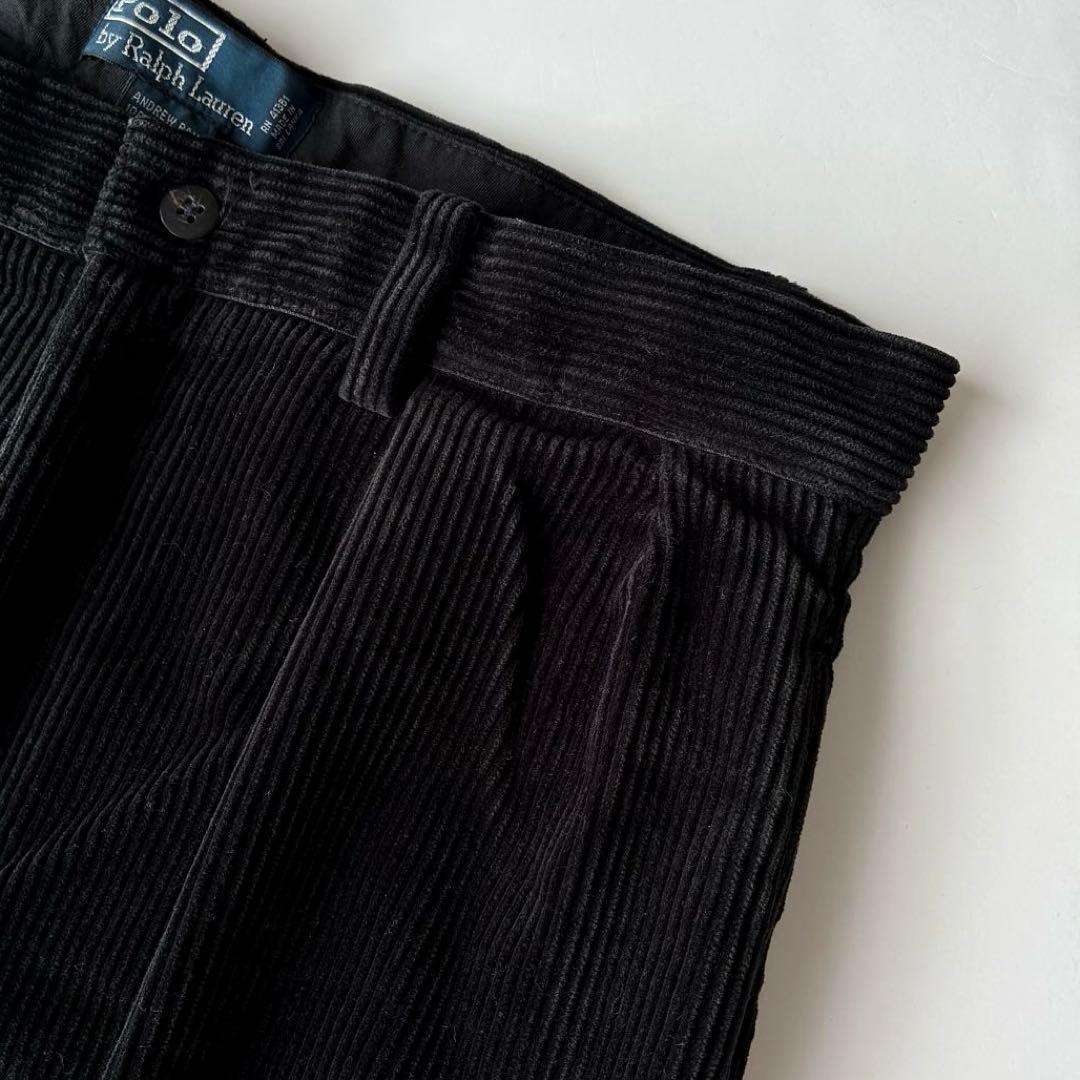 美品 90sポロ ラルフローレン Andrew 黒 太畝 コーデュロイW32