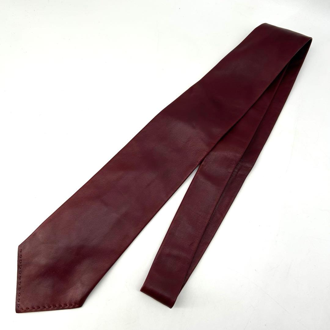 17006✨美品✨HERMES ラムレザー ネクタイ Hロゴ ボルドー