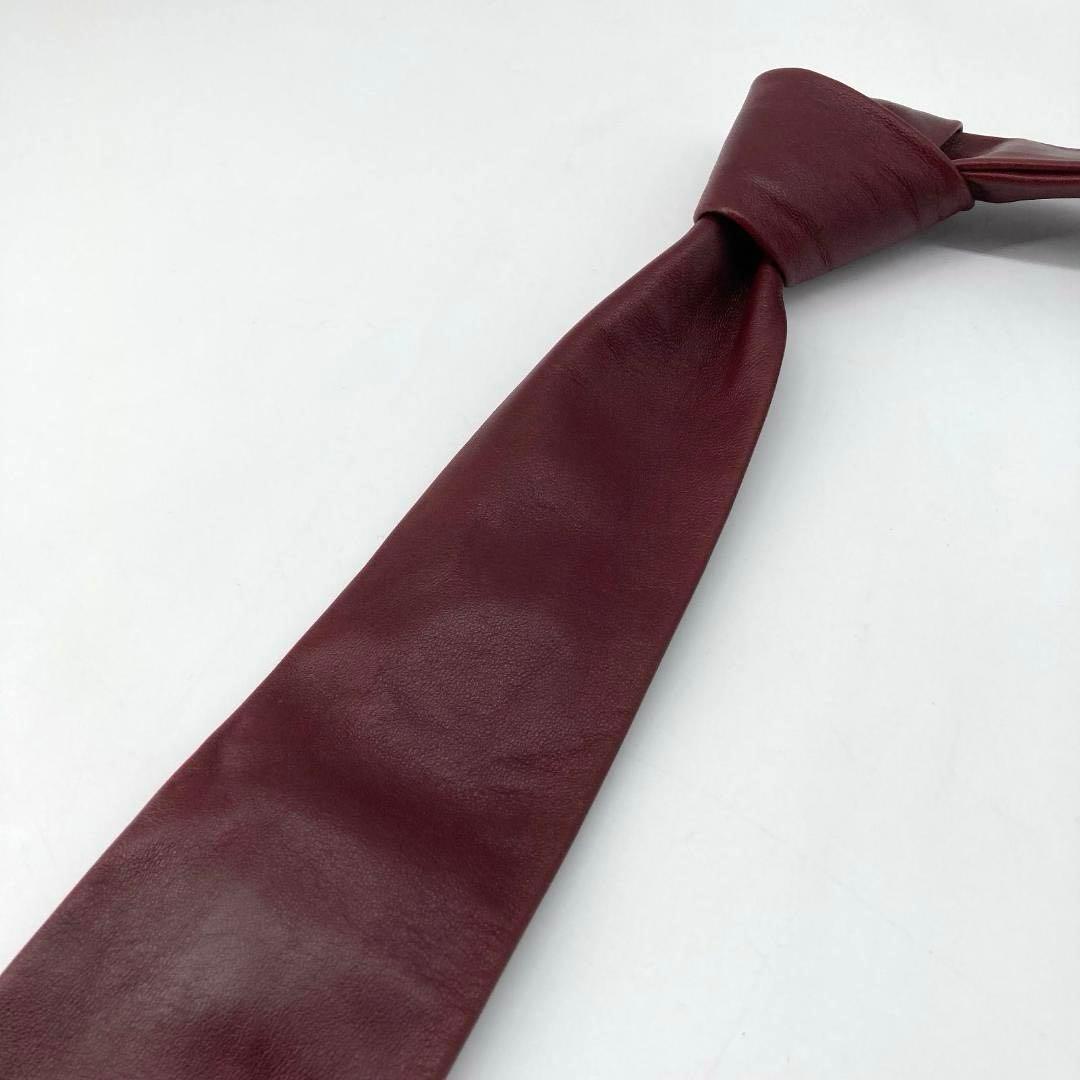 17006✨美品✨HERMES ラムレザー ネクタイ Hロゴ ボルドー