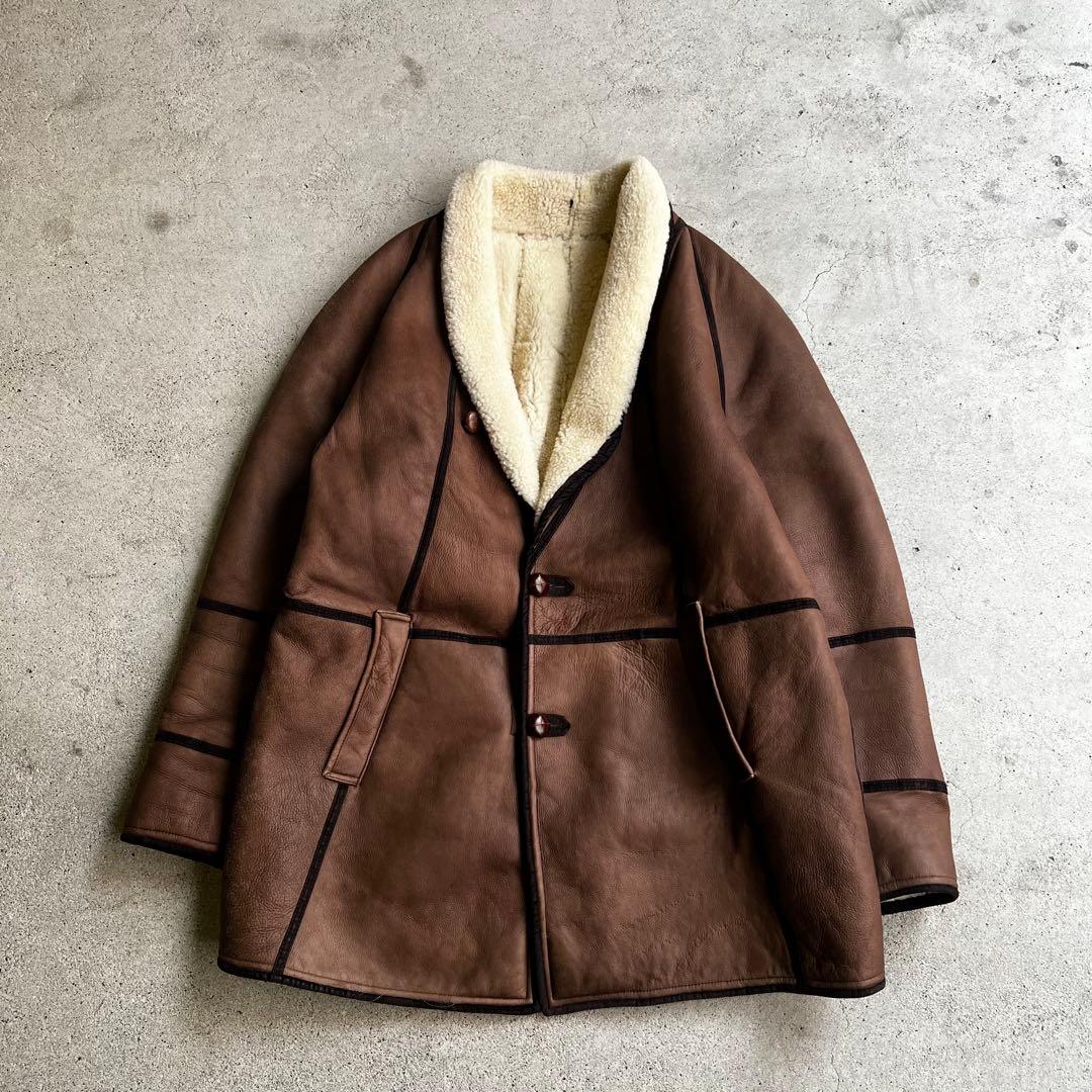 Vintage イタリア製 リアルムートン コート 茶色 本革 ヴィンテージ