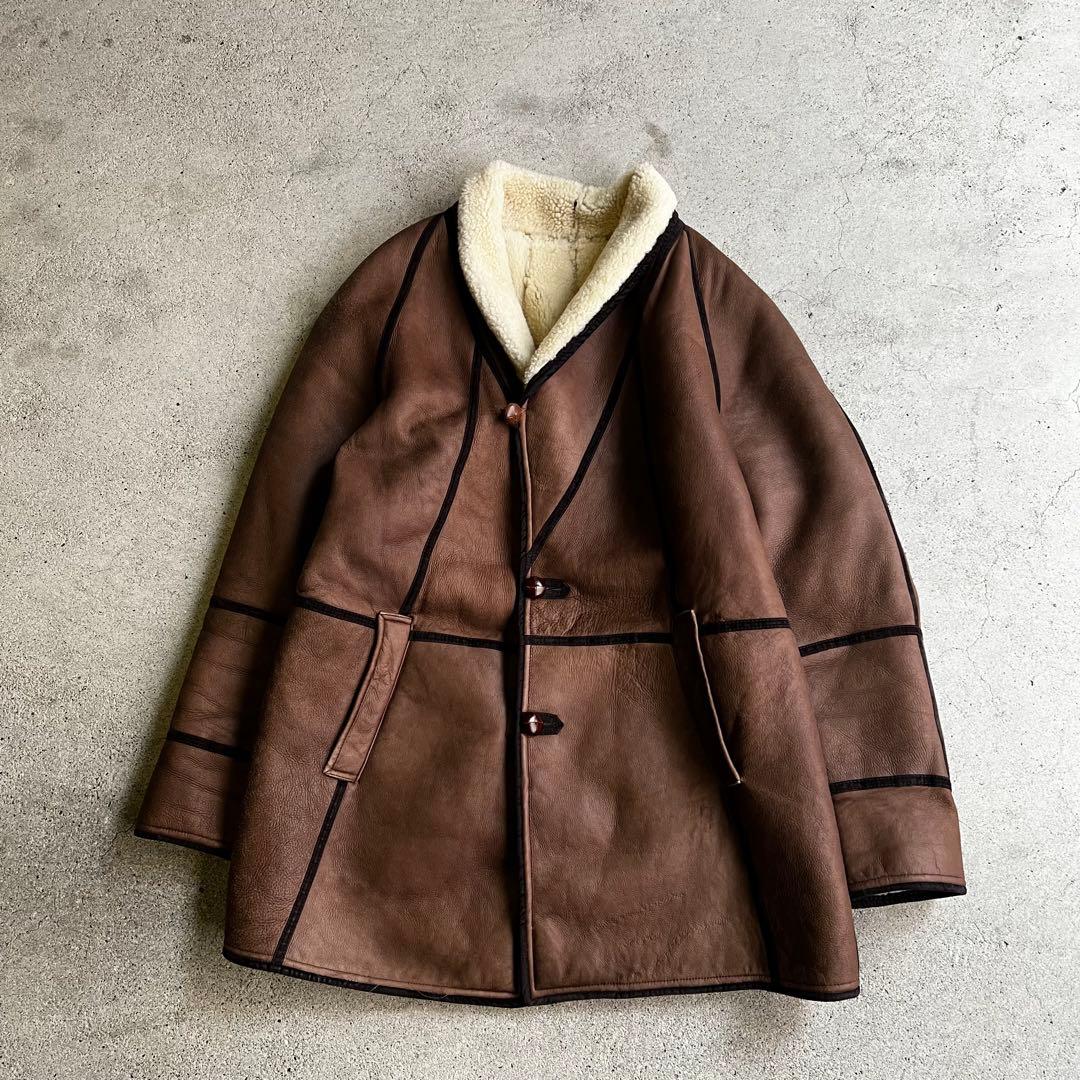 Vintage イタリア製 リアルムートン コート 茶色 本革 ヴィンテージ