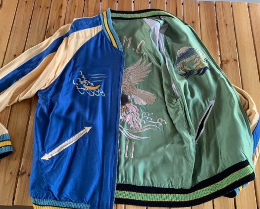 ハワイ刺繍スカジャン（青・緑）