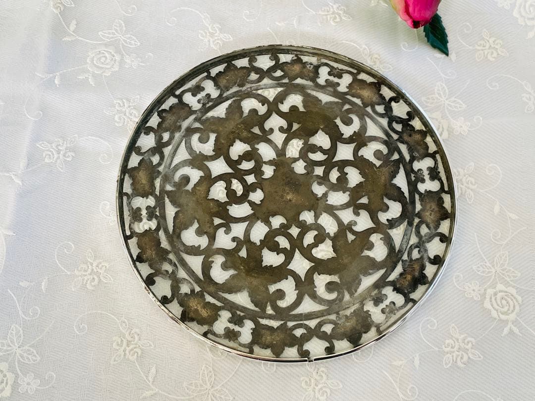 米国製　スターリングシルバー＆ガラス　ポットスタンド