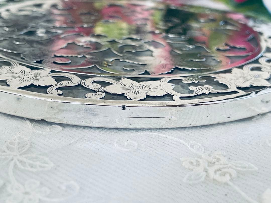 米国製　スターリングシルバー＆ガラス　ポットスタンド