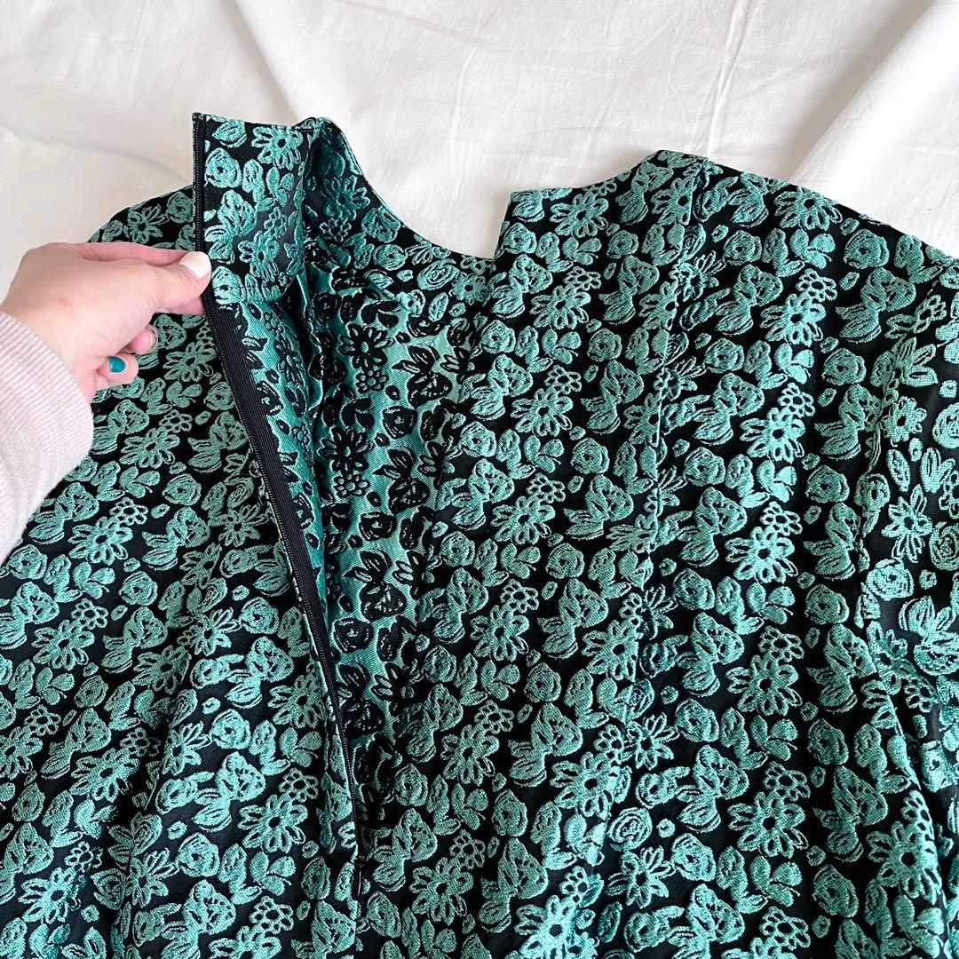 SANSeLF ジャガードフラワードレス　ロング丈　グリーン　花柄　ワンピース