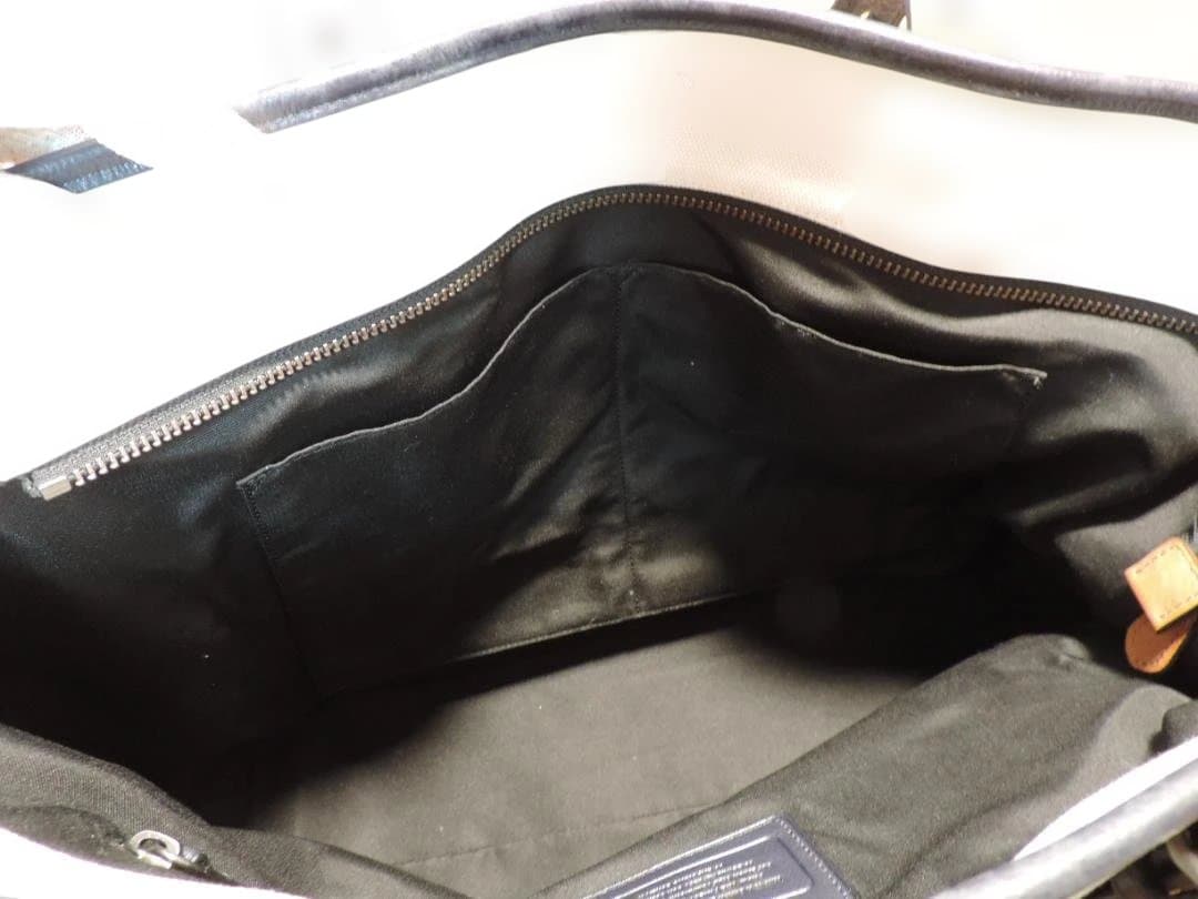 COACH/コーチ　メンズ　トートバッグ　キャンバス×レザー　白×紺　403K☆