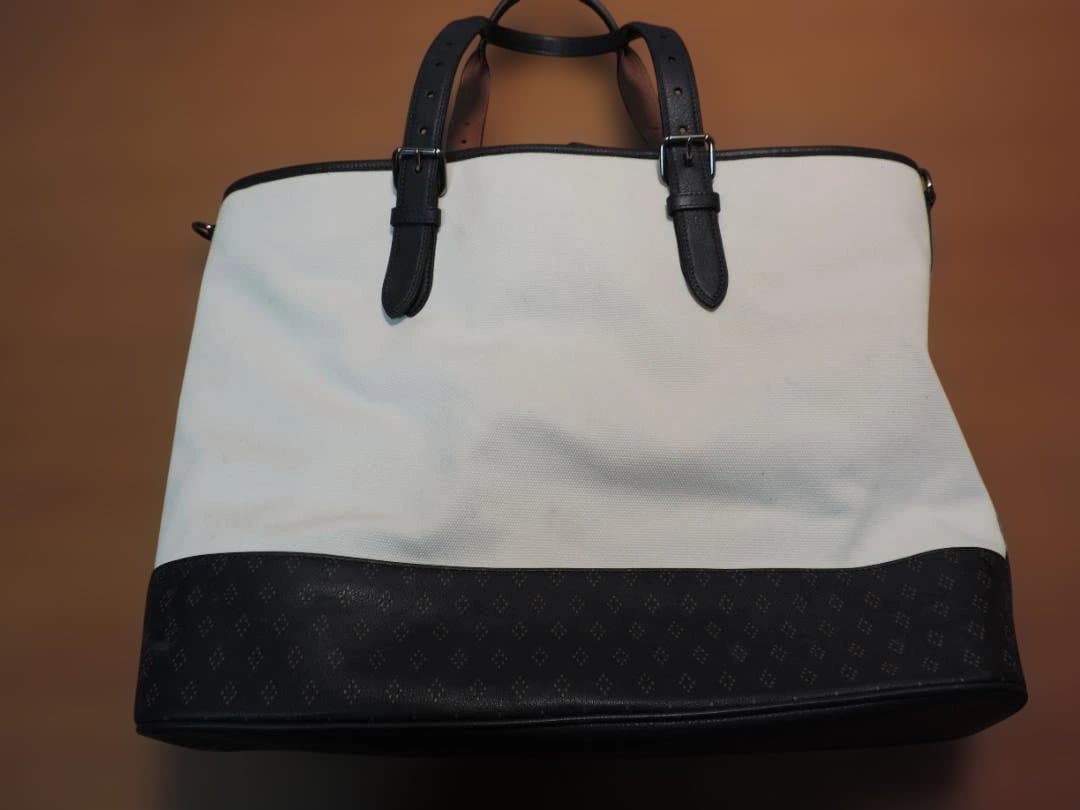 COACH/コーチ　メンズ　トートバッグ　キャンバス×レザー　白×紺　403K☆