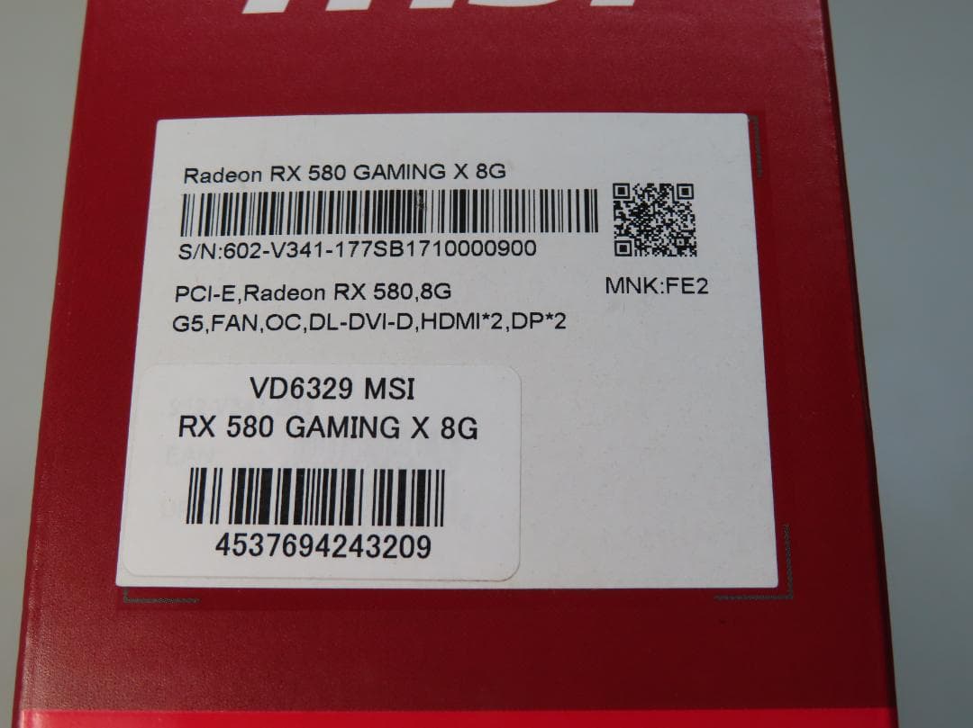 ★　MSI VD6329 / Radeon RX 580 GAMING X 8G