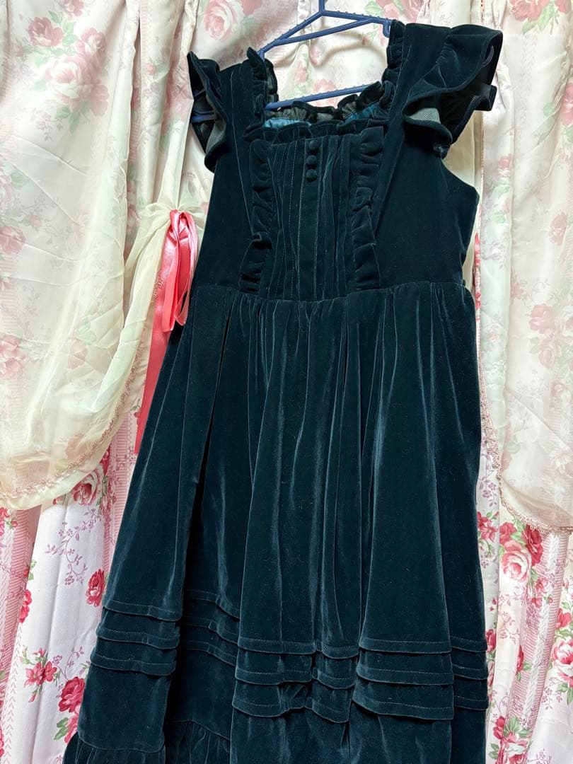 axes femme kawaii ベロア ジャンパースカート ダークグリーン