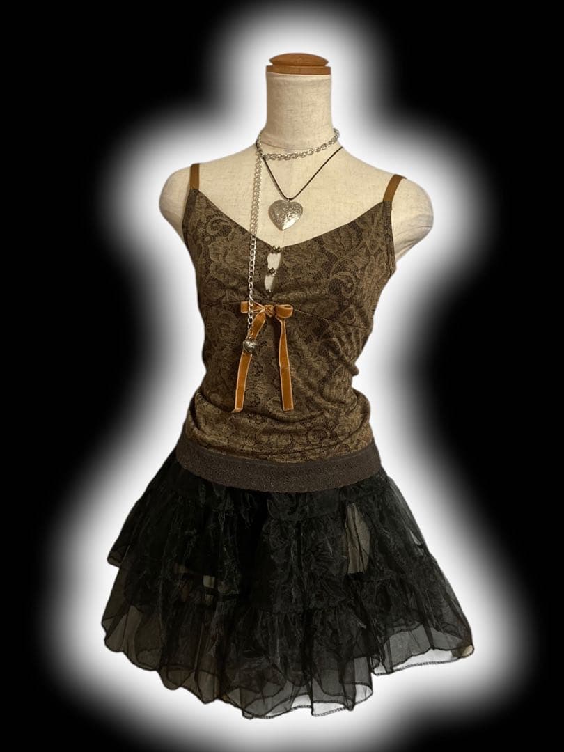 00sリボンレースゴシックキャミy2kフェアリーグランジバレエコア小悪魔ギャル