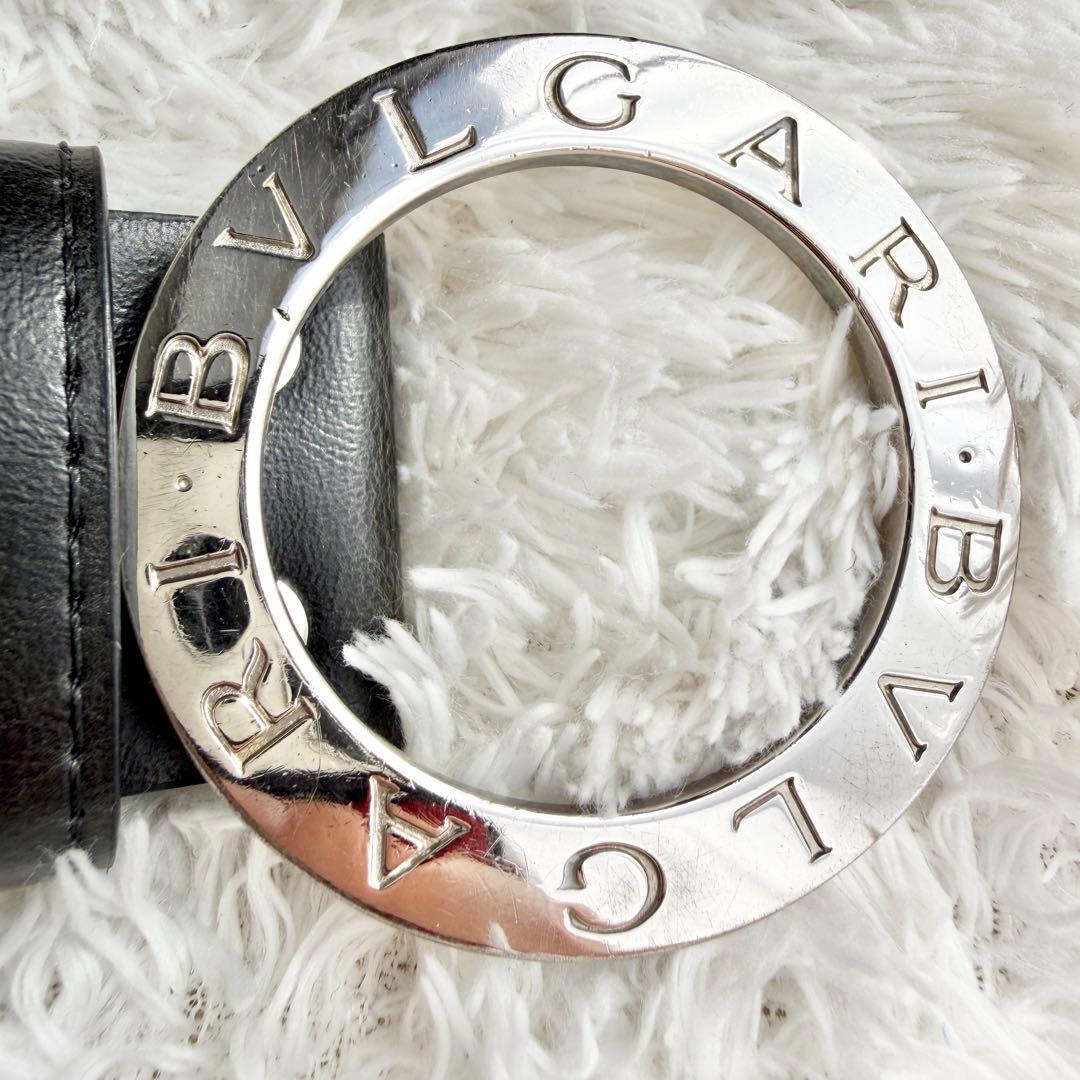 【美品】ブルガリ ベルト ロゴマニア サークルロゴ シルバー金具 ブラック