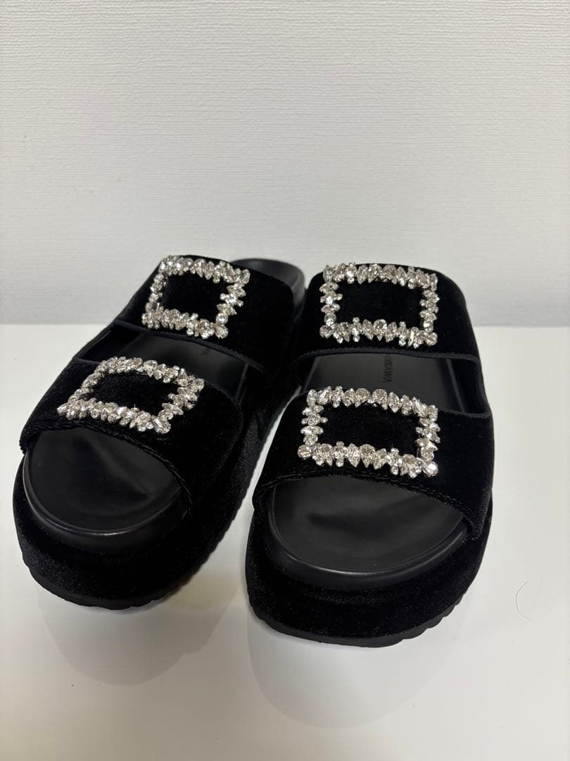 ツルバイマリコオイカワ　38 サンダル　ベルベット　ビジュー　ベロア　厚底