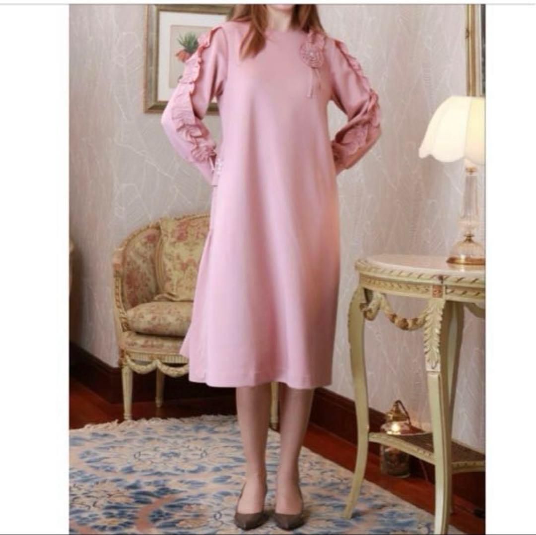 スーパービューティー♡ 袖フリルデザイン ダンボールニット×タフタワンピース