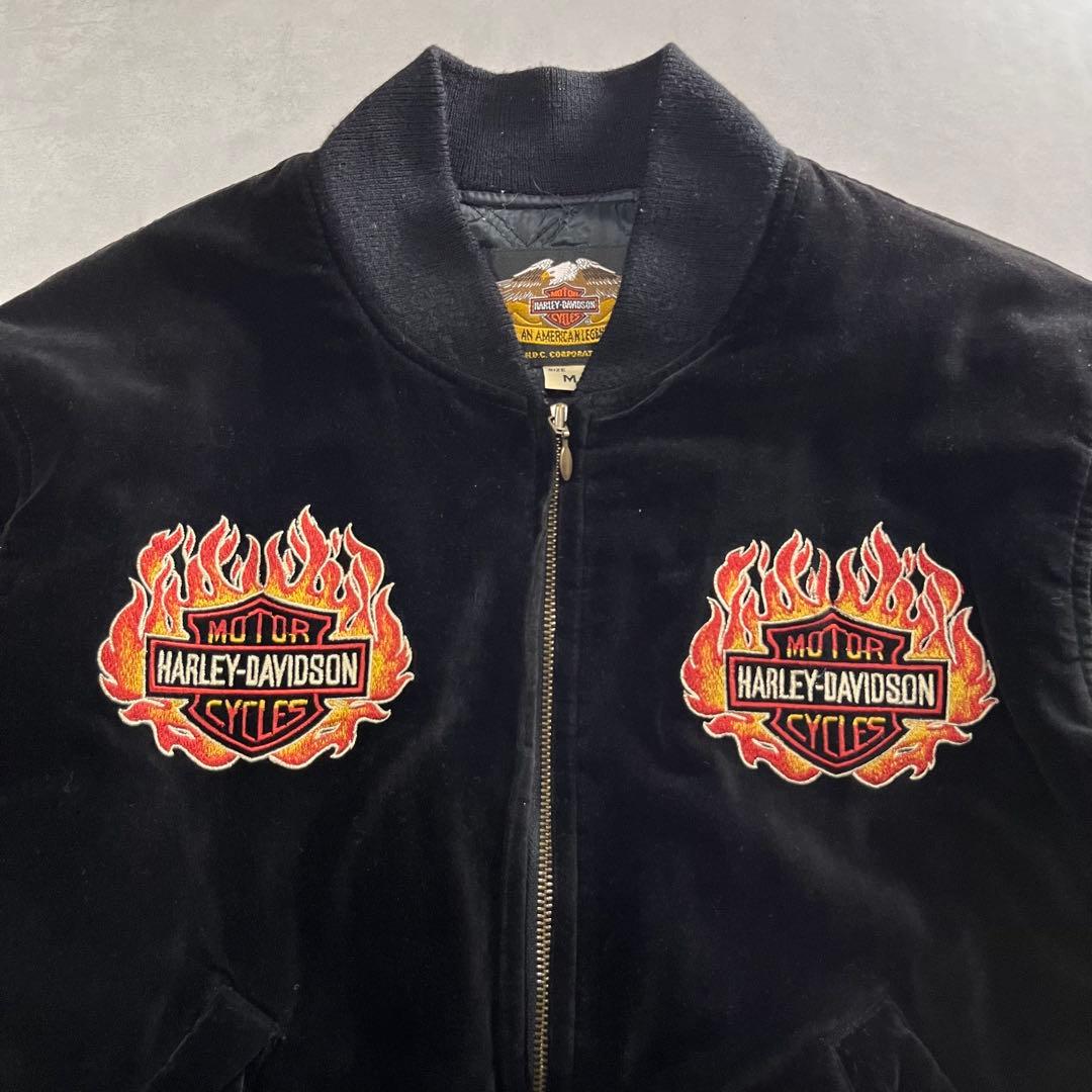 ◎HARLEY DAVIDSON 別珍 ベロア スカジャン 袖フレイム ハーレー