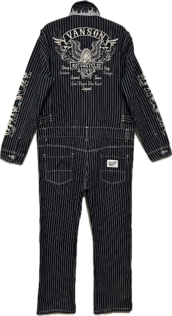 ＊VANSON ウォバッシュ イーグル 刺繍 襟 袖 プリント つなぎ XL