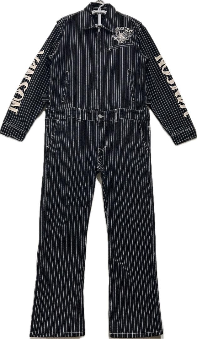 ＊VANSON ウォバッシュ イーグル 刺繍 襟 袖 プリント つなぎ XL