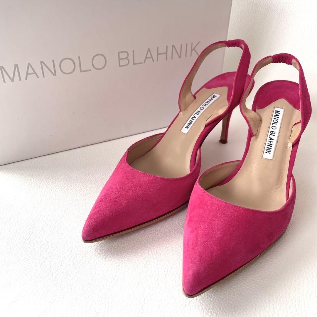 美品＊マノロブラニク キャロリン バッグストラップ【37】ピンク