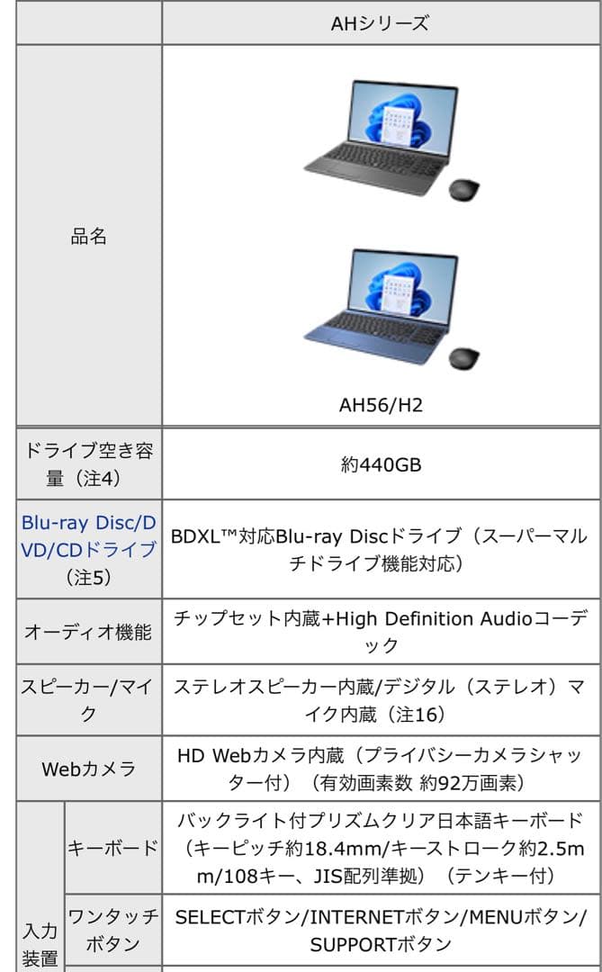 富士通　LIFEBOOK AH56/H2 FMVA56H2LK