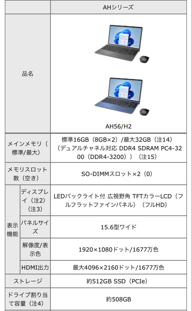 富士通　LIFEBOOK AH56/H2 FMVA56H2LK