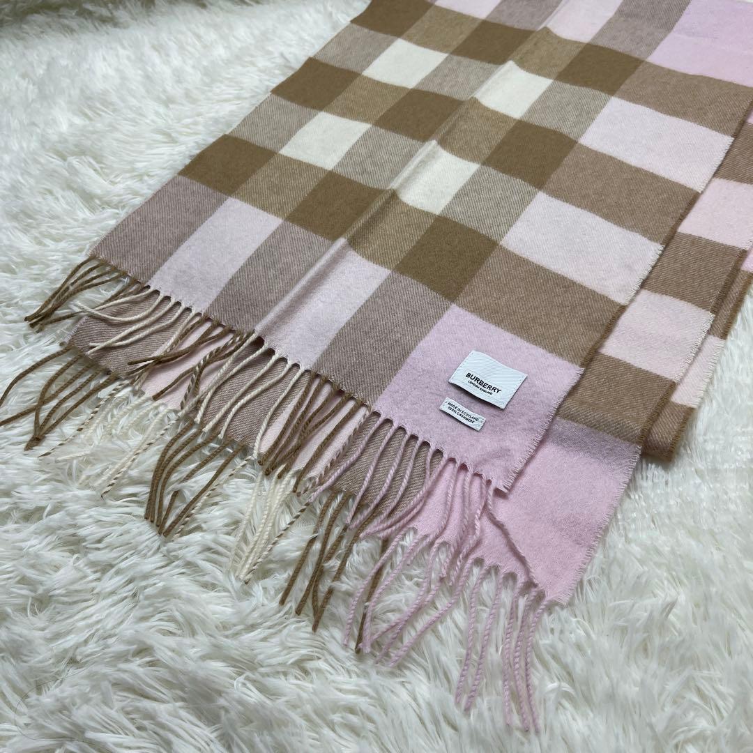 BURBERRY　バーバリー　マフラー　カシミア　ピンク　メガチェック　美品