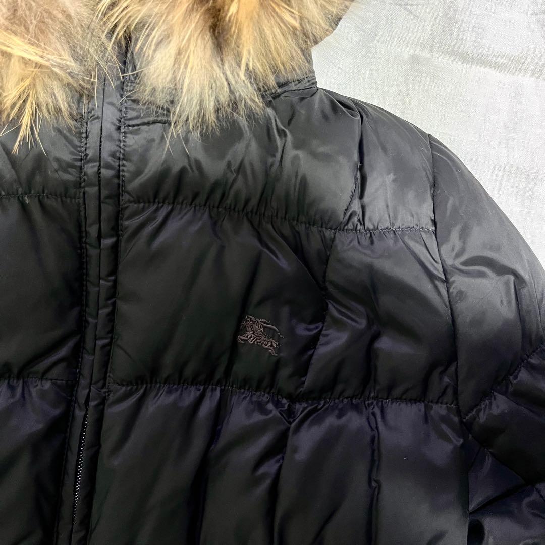 バーバリー ブルーレーベル ダウンコート ロング 40 ブラック ラクーンファー