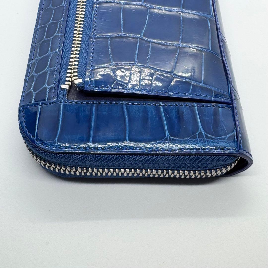 未使用級✨ ブルー染め シャイニングクロコ 長財布 L字ジップ JRA認定 男女