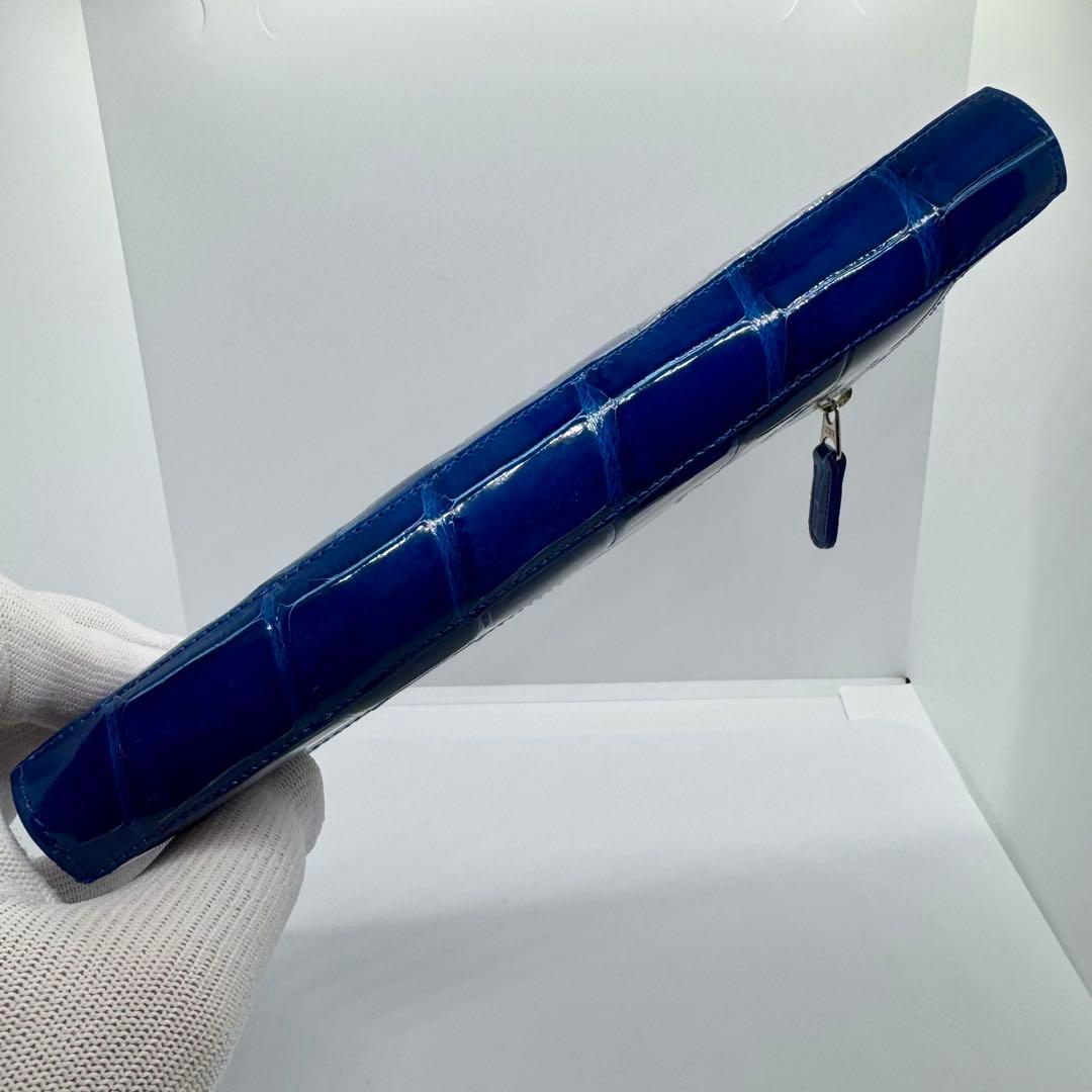 未使用級✨ ブルー染め シャイニングクロコ 長財布 L字ジップ JRA認定 男女