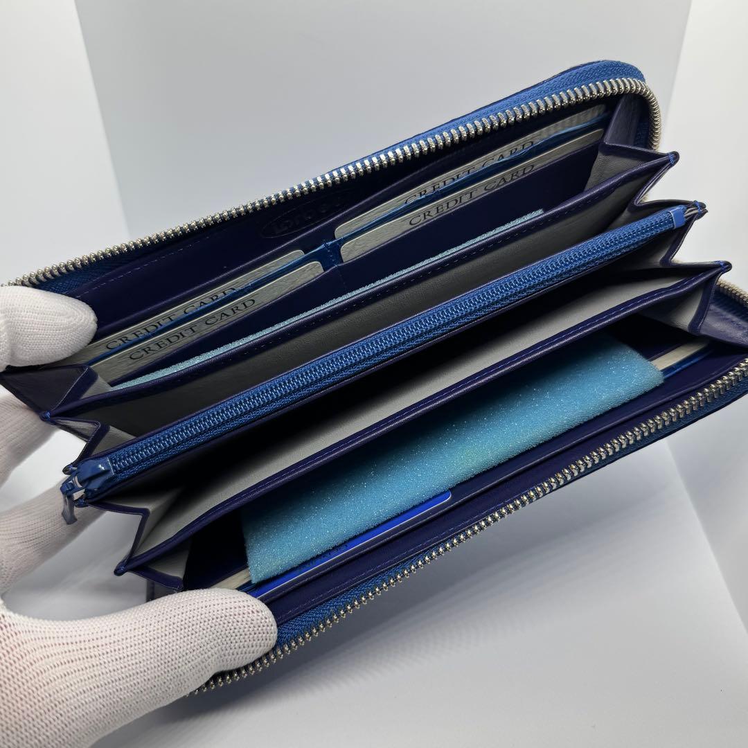 未使用級✨ ブルー染め シャイニングクロコ 長財布 L字ジップ JRA認定 男女