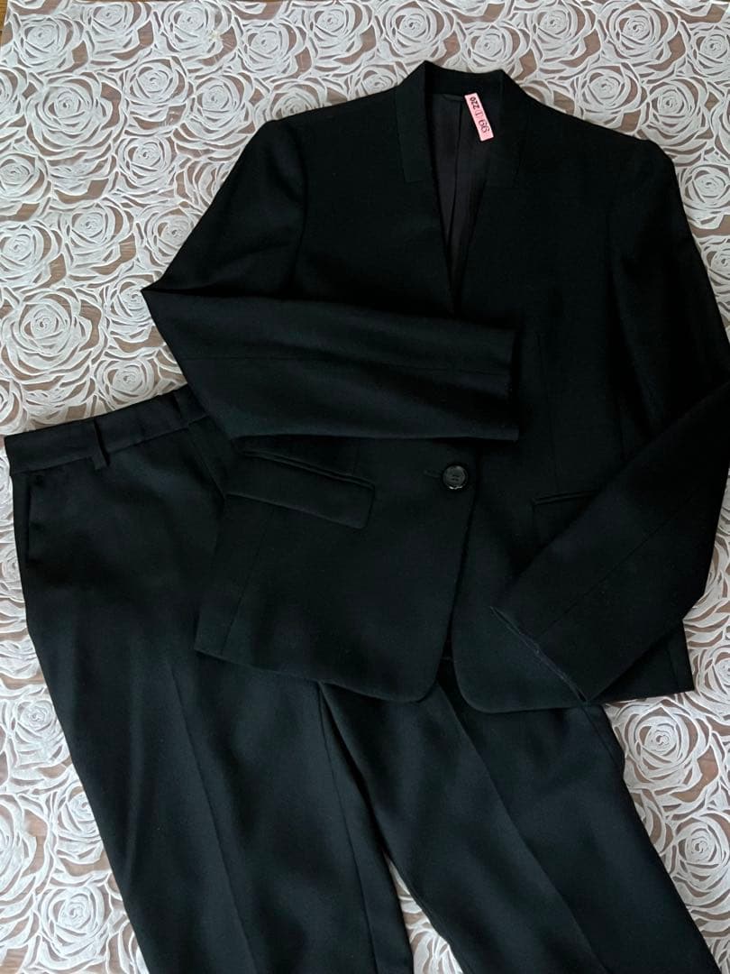 ANAYI アナイ　パンツスーツ セットアップ　ノーカラージャケット　黒