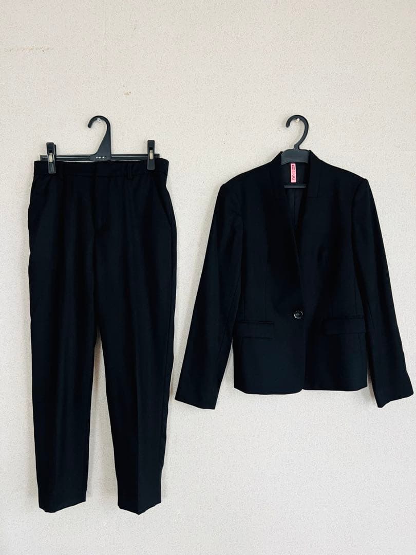 ANAYI アナイ　パンツスーツ セットアップ　ノーカラージャケット　黒