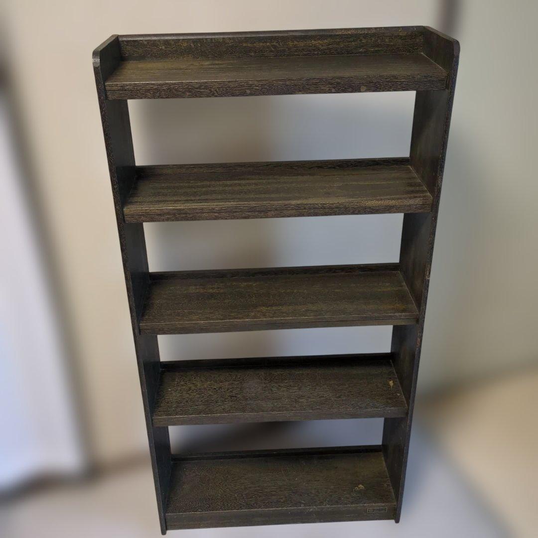 アンティークダークグリーン木製5段本棚　オープンラック