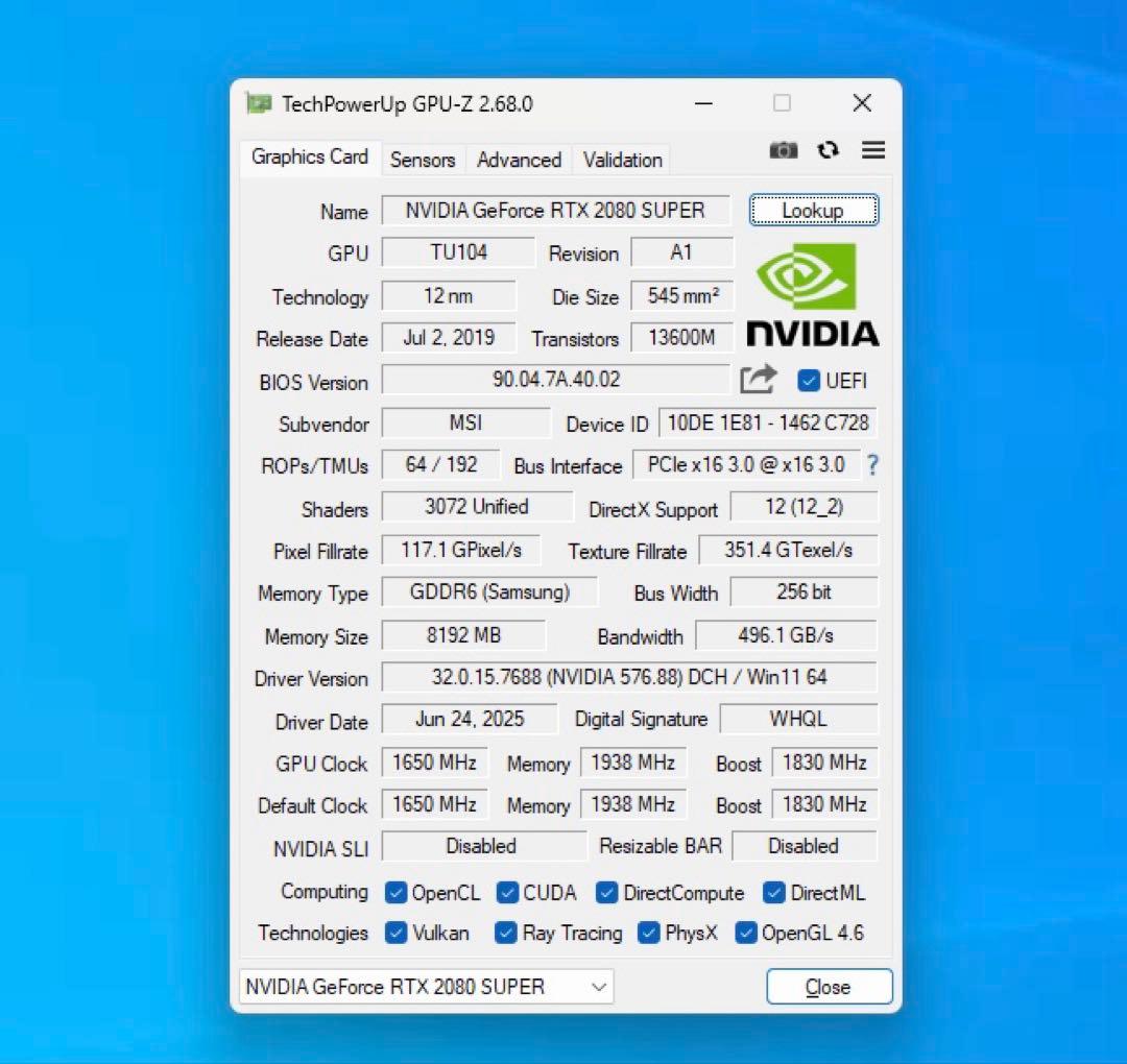 グラフィックボード・グラボ・ビデオカード MSI GeForce RTX2080 Super VENTUS OC